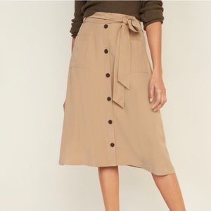 NWOT! Old Navy tie-belt tan/khaki midi skirt!!